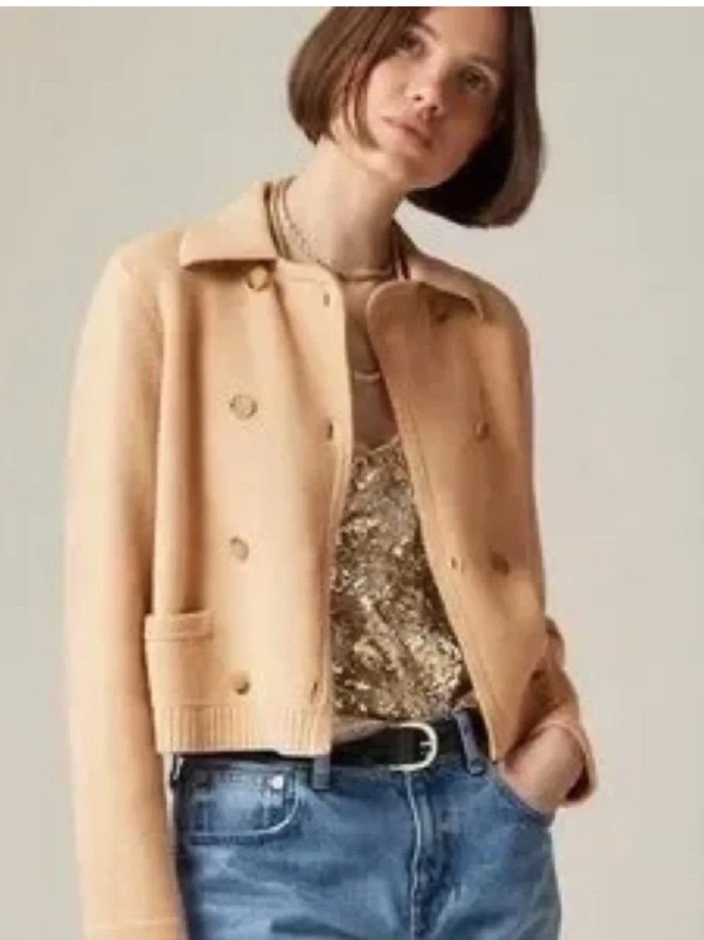 J. Crew NWT Marielle Crop Cardigan Jacket Size Medium Knit Cotton In Camel Tan